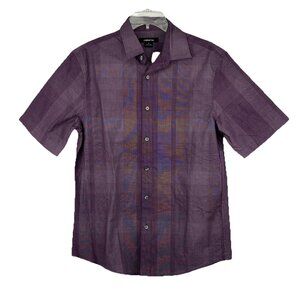 Claiborne Size S Purple Check Short Sleeve Button Front Shirt 100% Cotton